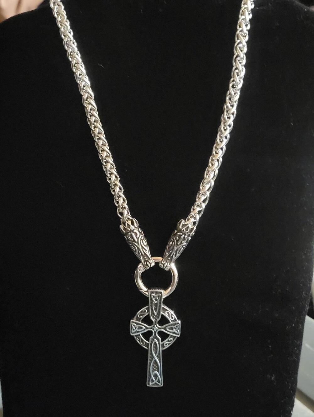New ChainsHouse Men's Norse Dragon Head Chain Necklace with Celtic Cross Pendant